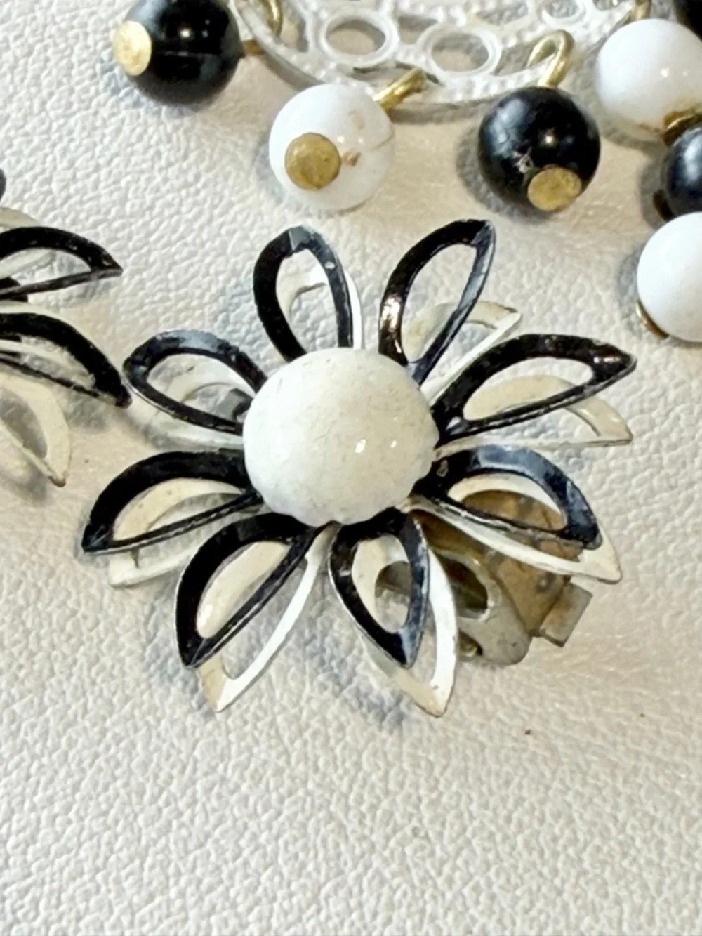 VINTAGE MCM tuxedo glam earring trio set estate jewelry clip enamel dangle bead